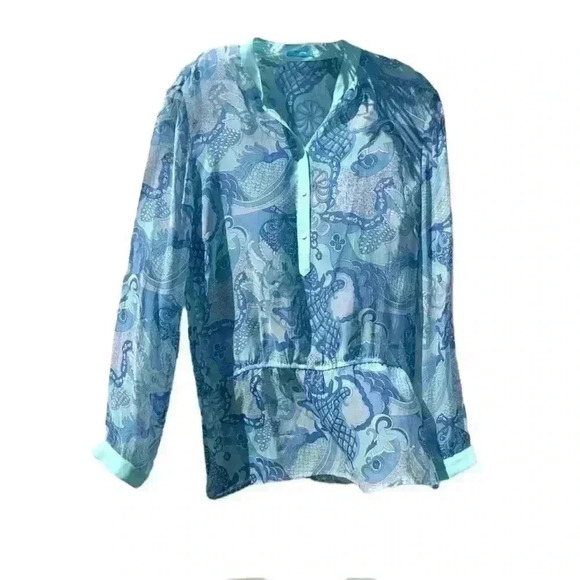 J. McLaughlin Tops - J.McLaughlin Sheer Paisley Tunic Style Top Drawstring Waist Size 8